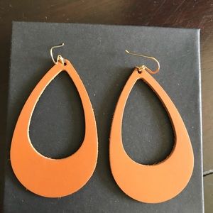 Tan leather cutout earrings 2 1/2 inched long